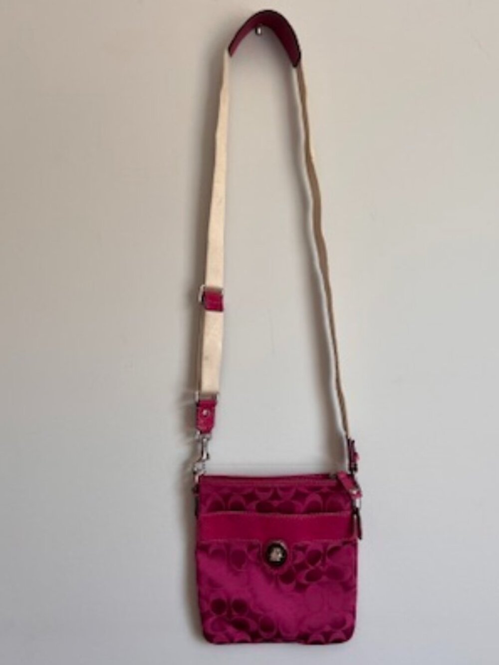 Coach Poppy Pink Signature Jacquard Turnlock Crossbody Bag